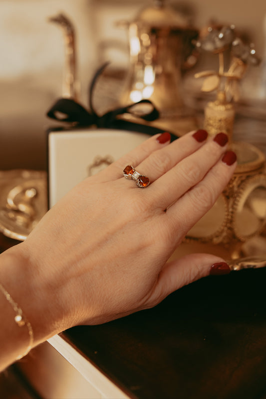My Darling Juliet | Art Deco 14K White Gold Bow Ring with Citrines and Diamond