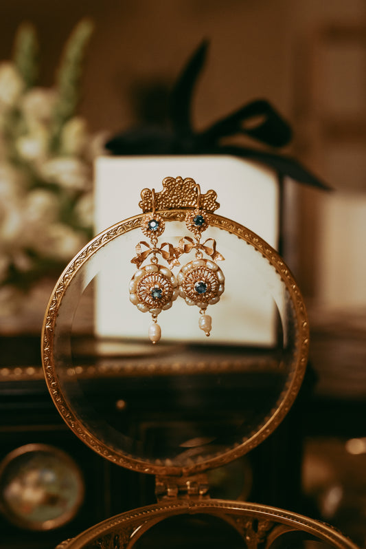 My Darling Juliet | Antique Italian Gold, Sapphire & Baroque Pearl Drop Earrings (c.1900-1920)