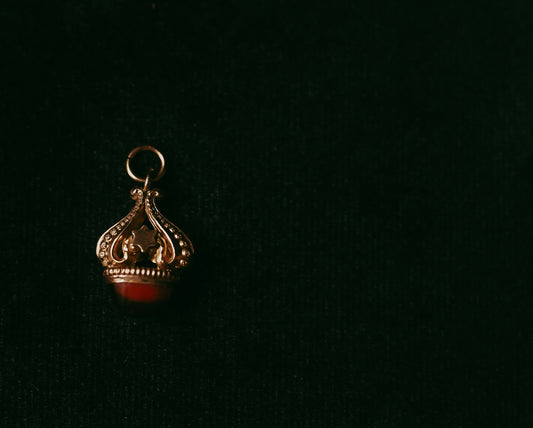 My Darling Juliet | Victorian Gold-Filled Watch Fob with Red Czech Glass Cabochon, Star Motif, c. 1890