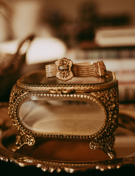 My Darling Juliet | Gold Filled Victorian Mesh Seed Pearl Slide Bracelet