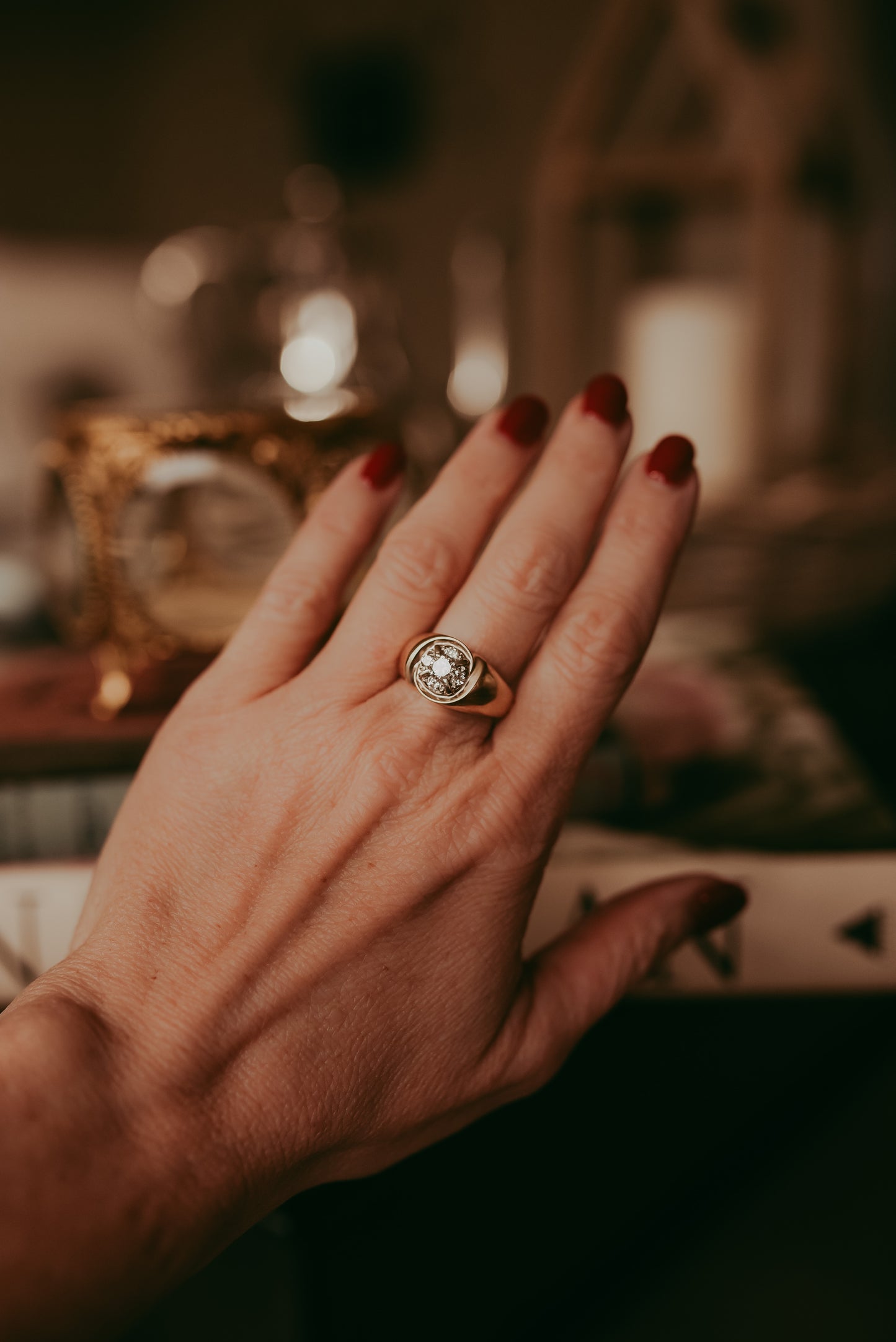 Mid-Century 10K Gold Diamond Statement Ring Daisy Ring Bold Ring | Vintage Gold Ring