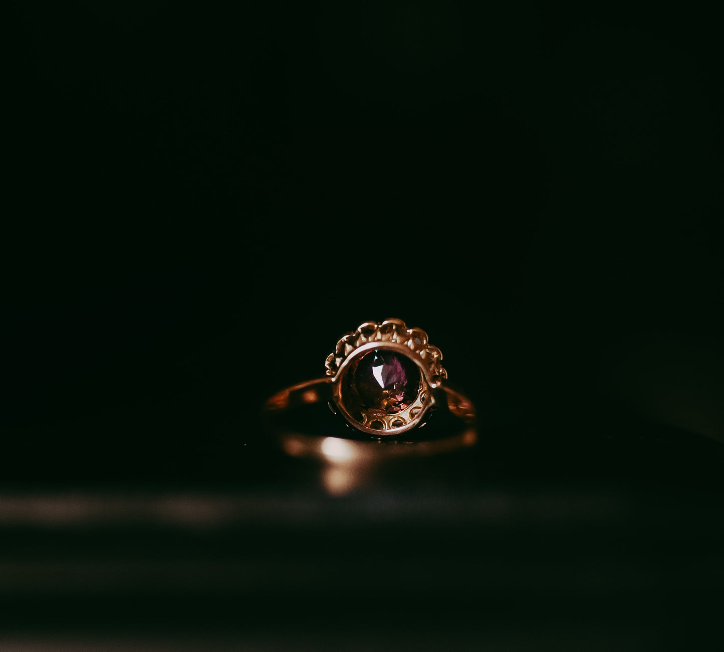 Pink Tourmaline Rose Cut Diamond Halo Ring 14K Gold Estate Jewelry