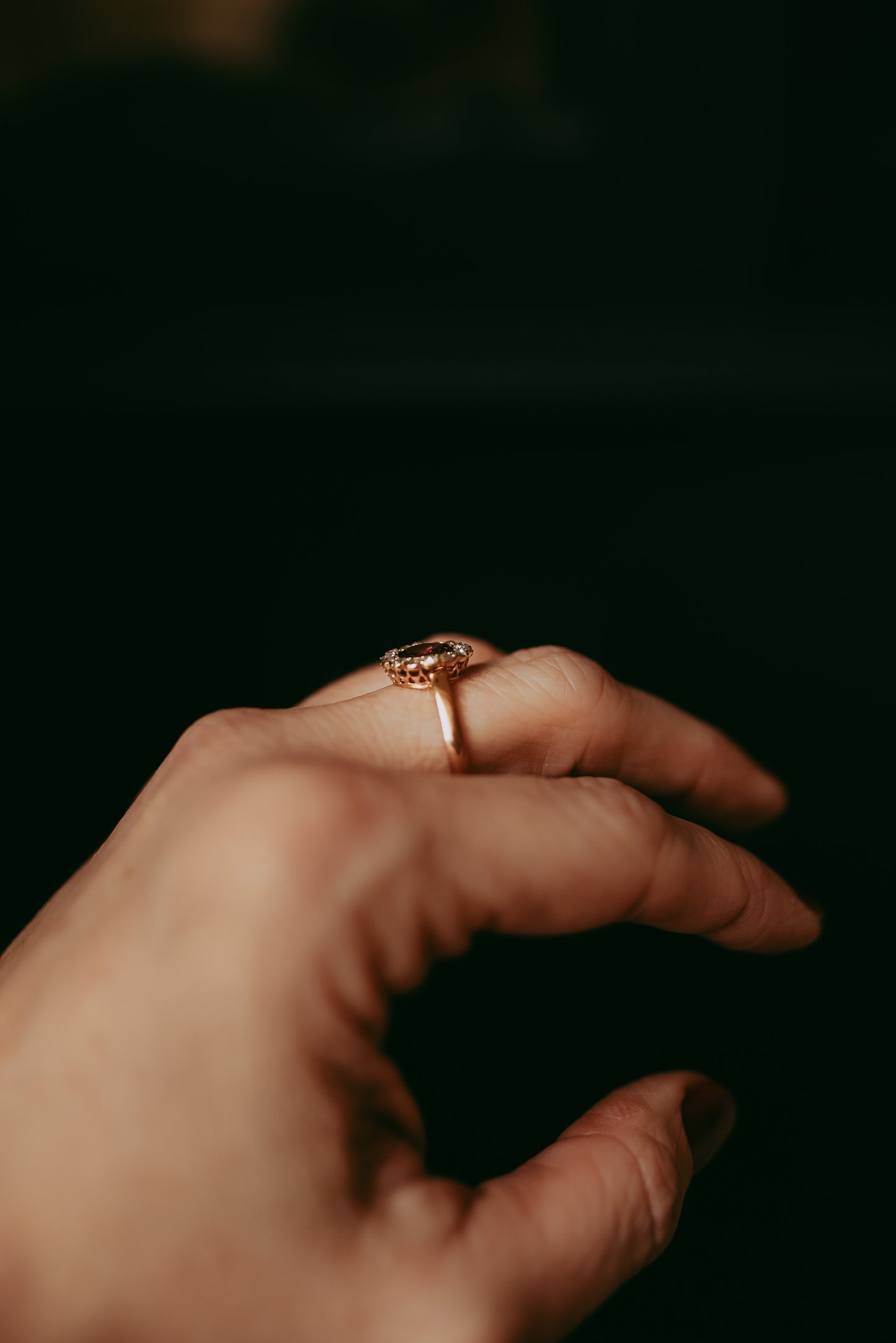 Pink Tourmaline Rose Cut Diamond Halo Ring 14K Gold Estate Jewelry