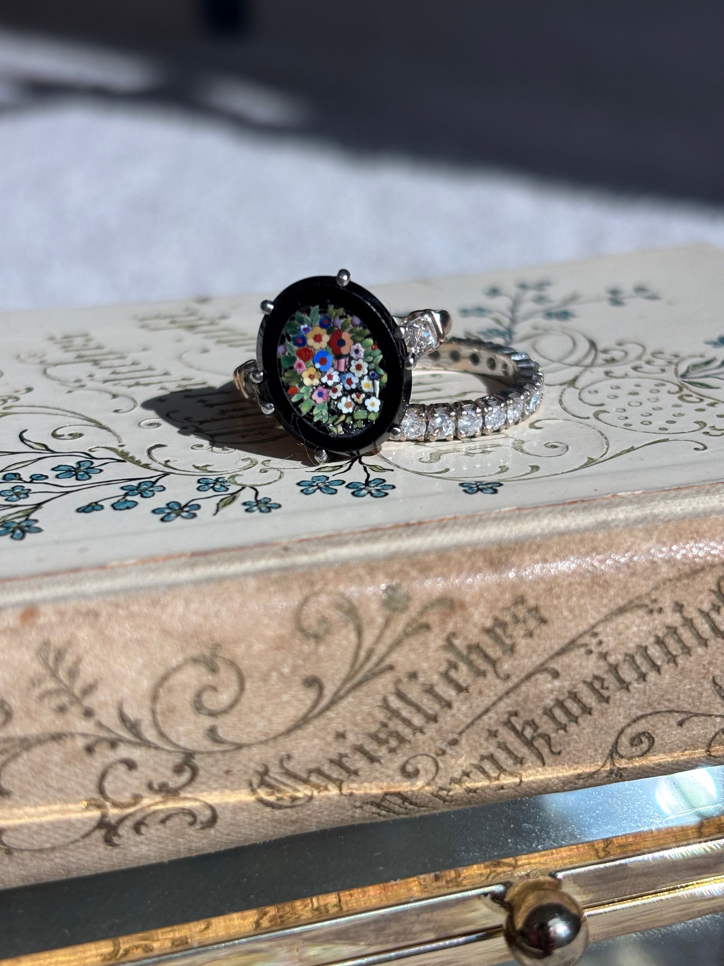 My Darling Juliet | Antique 18K Rose Gold & Platinum Micro-Mosaic Ring with Diamonds
