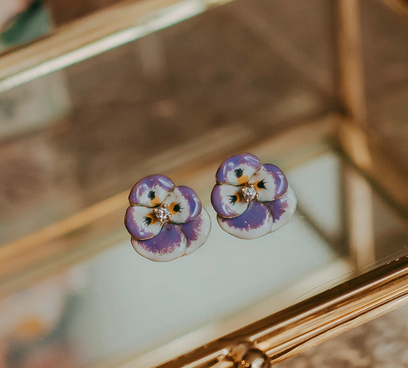 My Darling Juliet | Vintage Enamel and Diamond Pansy Earrings