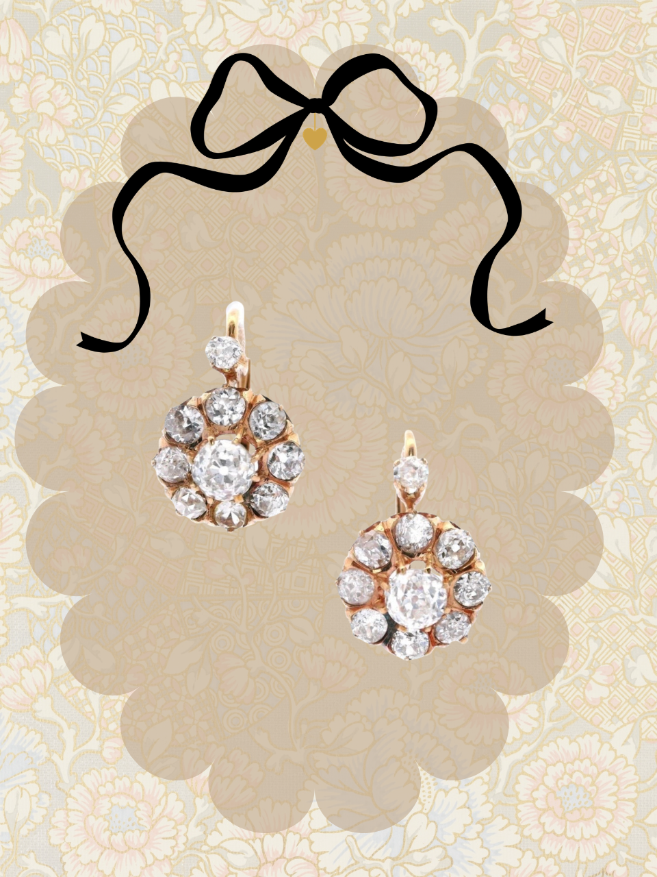 Antique Victorian Old Mine Cut Diamond Rosetta Cluster Earrings 18K Gold 3.10ctw