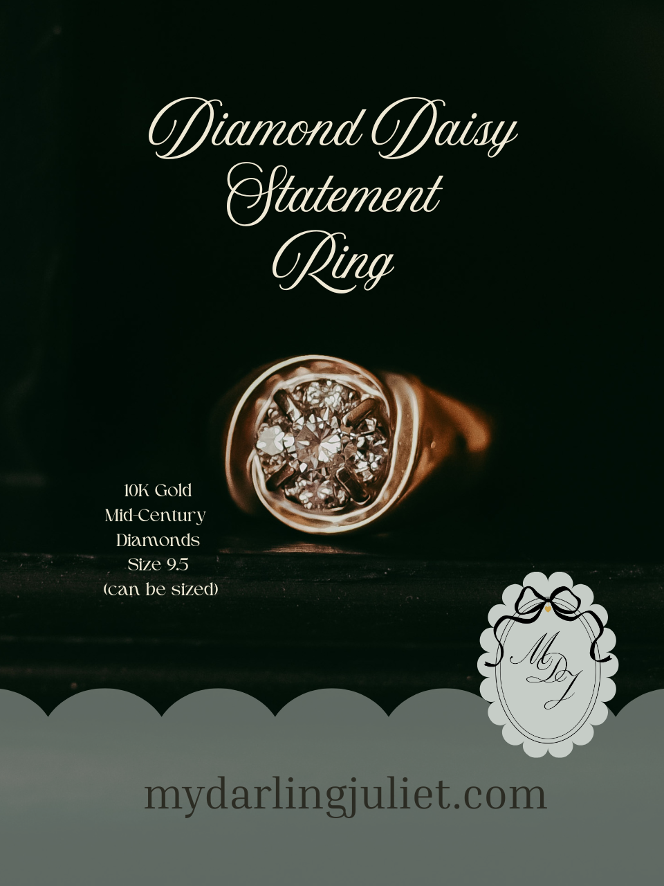 Mid-Century 10K Gold Diamond Statement Ring Daisy Ring Bold Ring | Vintage Gold Ring